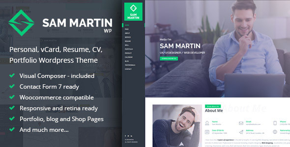 Sam Martin Personal Vcard Resume Wordpress Theme Wpion